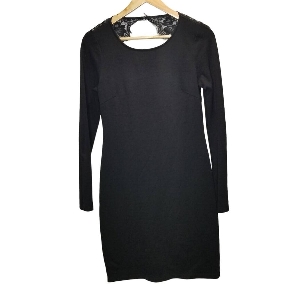 Lulus Dress Medium Black Open Back Long Sleeve Lace Bodycon Dress